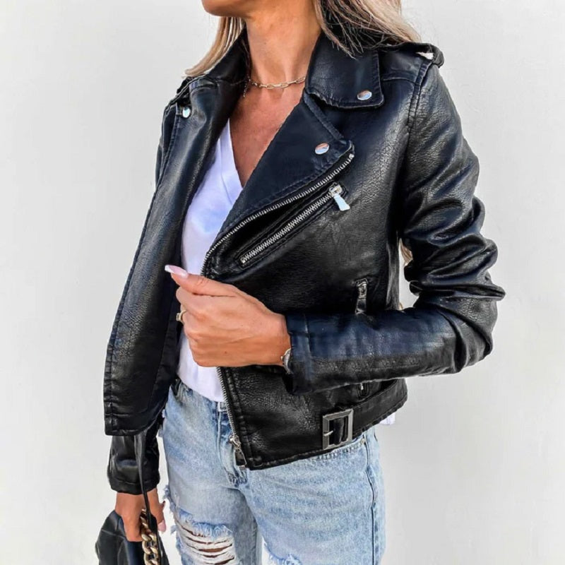 NOUVEAU RICHE Bikerjacke Damen Reverskragen Moderne Linien Stilvoll Schwarz