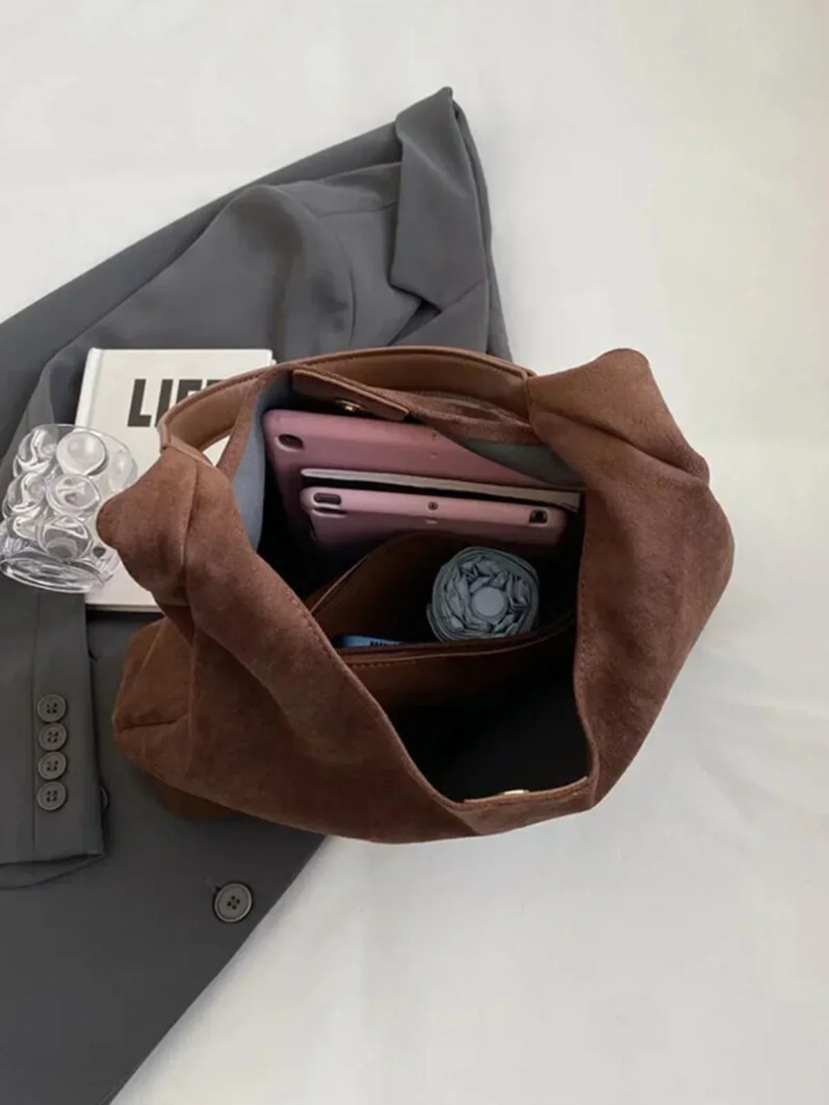 NOUVEAU RICHE Retro Umhängetasche Aus Wildleder Mit Großem Fassungsvermögen Stilvolle Handtasche Für Alltag Und Freizeit