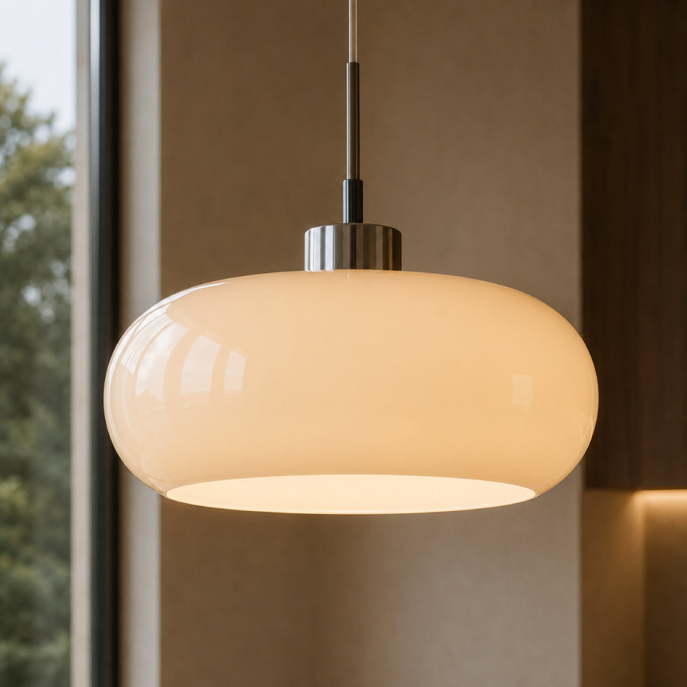 NOUVEAU RICHE Retro-Pendelleuchte – Hängelampe aus Farbigem Glas für den Esstisch & Kücheninsel, Weiss oder Orange