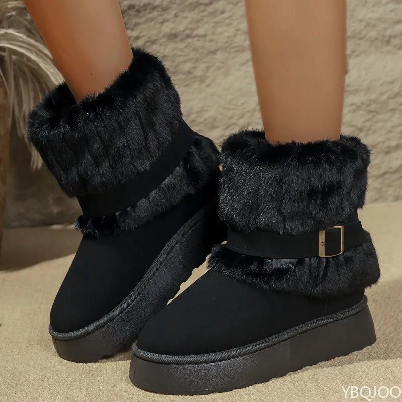 NOUVEAU RICHE Damen Schneestiefel Retro Warme Winter Baumwollschuhe schwarz