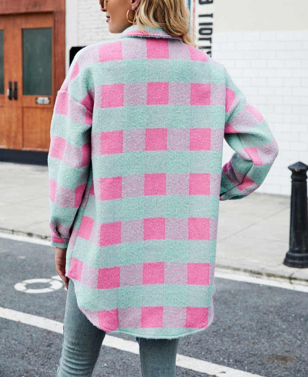 NOUVEAU RICHE Reverskariertes Plüschhemdjacke Langarm Freizeitoutfit