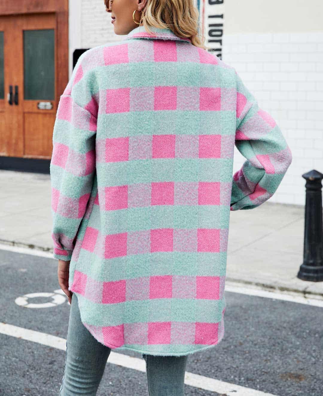 NOUVEAU RICHE Reverskariertes Plüschhemdjacke Langarm Freizeitoutfit
