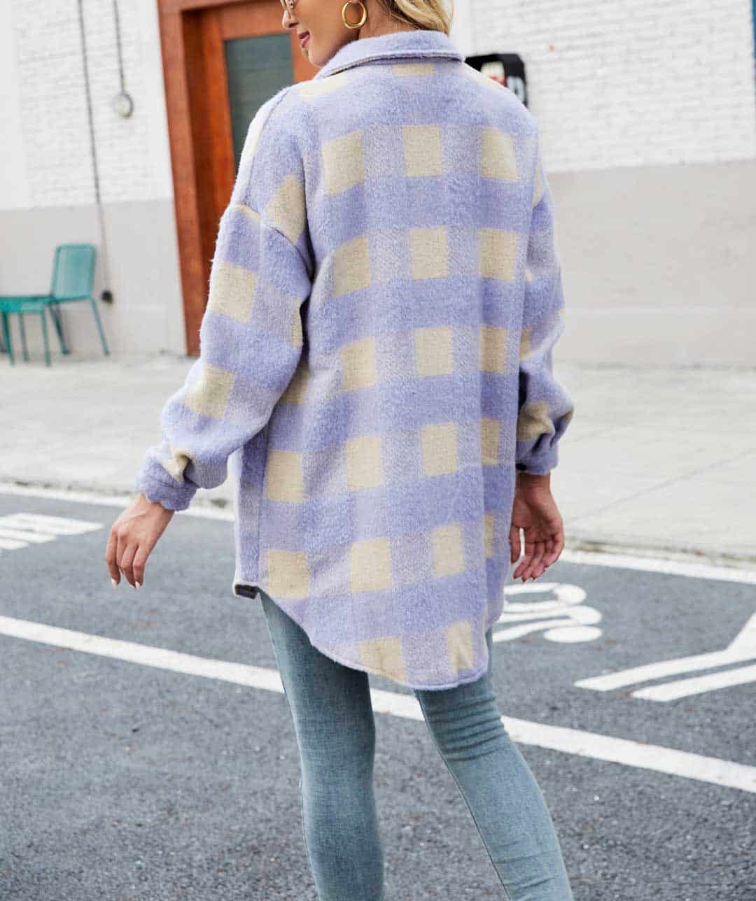 NOUVEAU RICHE Reverskariertes Plüschhemdjacke Langarm Freizeitoutfit
