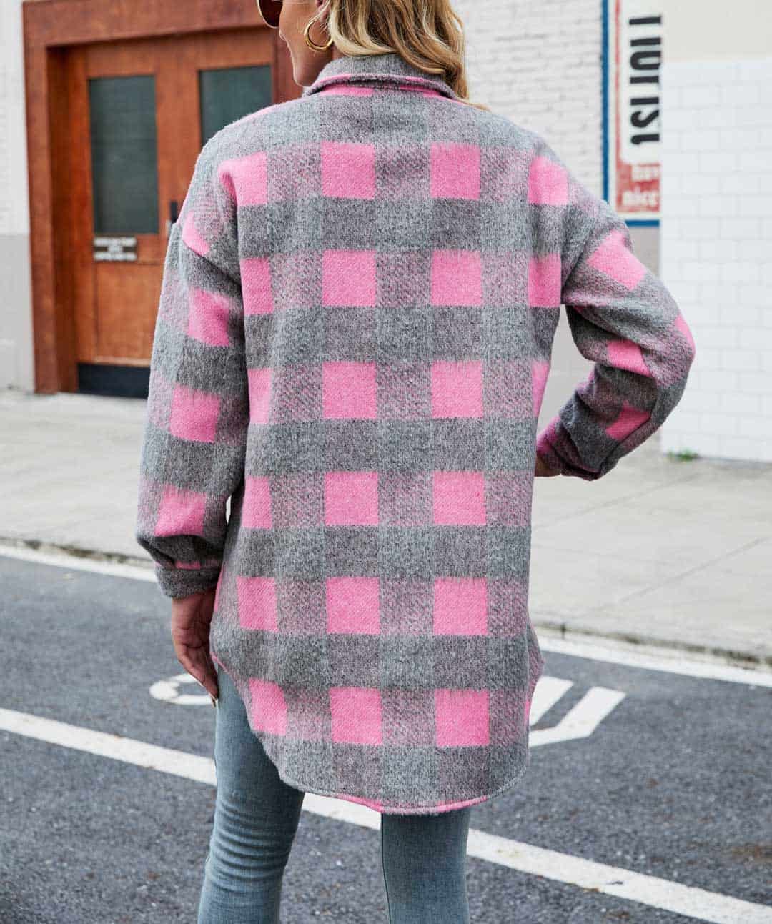 NOUVEAU RICHE Reverskariertes Plüschhemdjacke Langarm Freizeitoutfit