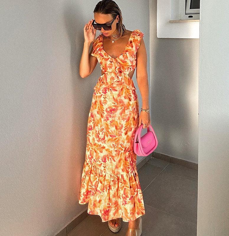 NOUVEAU RICHE Maxikleid Mit Blumenmuster Und Rüschen Für Damen Elegantes Sommerkleid Ideal Für Festliche Anlässe Und Freizeitaktivitäten