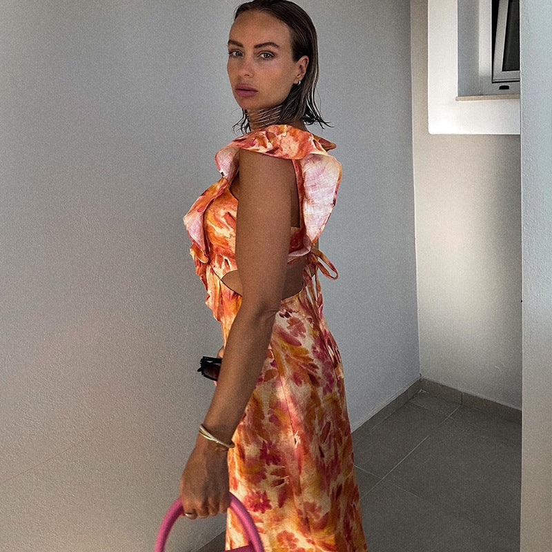 NOUVEAU RICHE Maxikleid Mit Blumenmuster Und Rüschen Für Damen Elegantes Sommerkleid Ideal Für Festliche Anlässe Und Freizeitaktivitäten