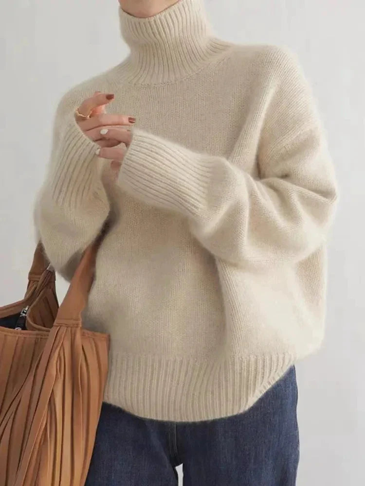 NOUVEAU RICHE Rollkragenpullover Polyester Weich Wärme Komfort Alltag