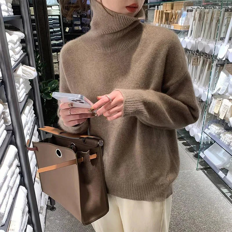 NOUVEAU RICHE Rollkragenpullover Polyester Weich Wärme Komfort Alltag Kaffee