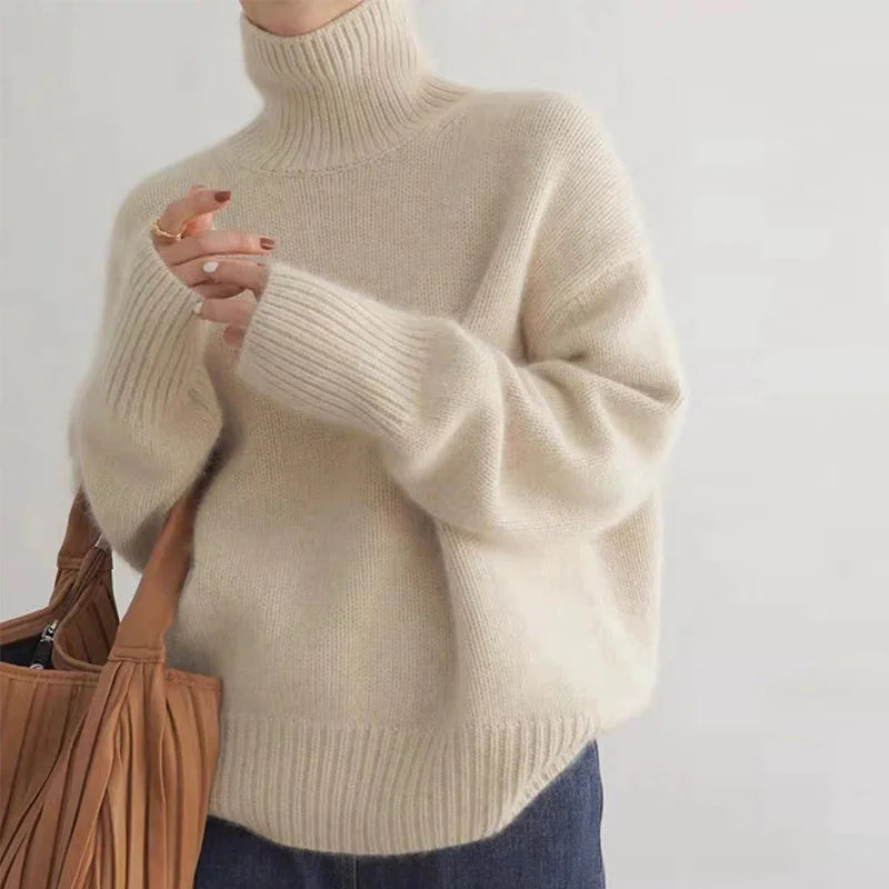 NOUVEAU RICHE Rollkragenpullover Polyester Weich Wärme Komfort Alltag Aprikose