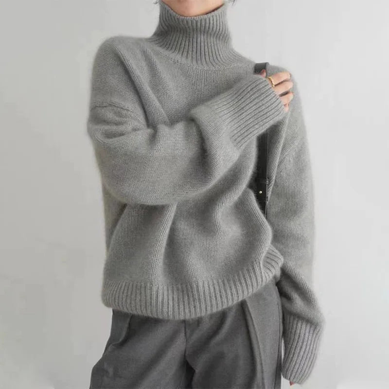 NOUVEAU RICHE Rollkragenpullover Polyester Weich Wärme Komfort Alltag Grau