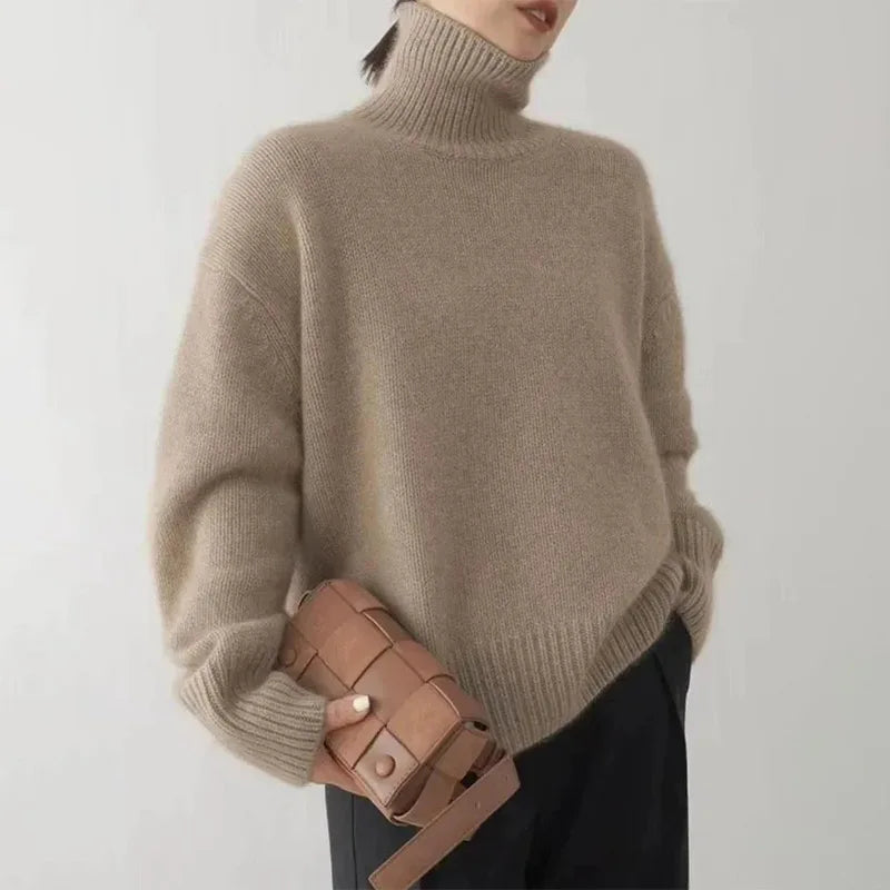 NOUVEAU RICHE Rollkragenpullover Polyester Weich Wärme Komfort Alltag Kamel