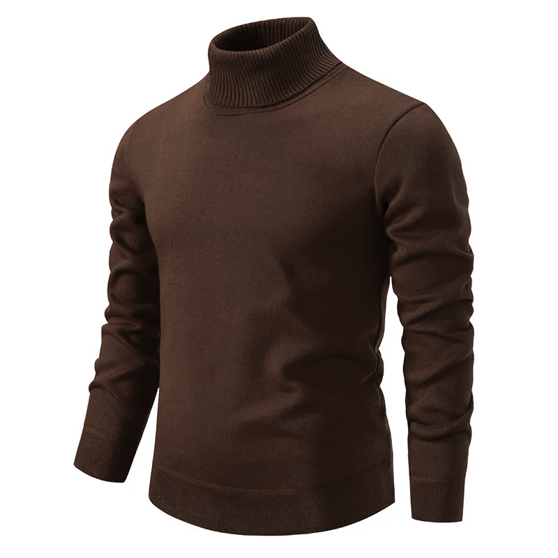 NOUVEAU RICHE Rollkragenpullover Herren Warm Feinstrick Slim Für Winter Braun