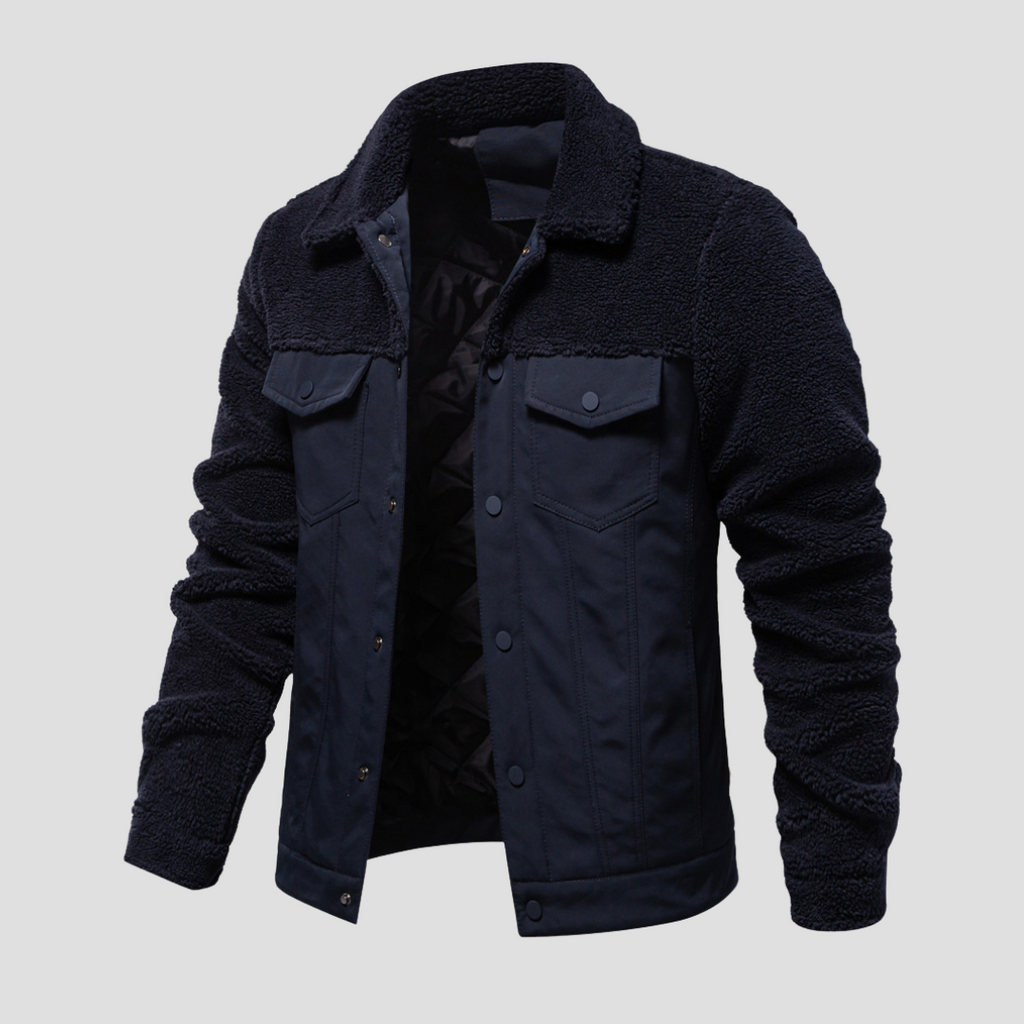 NOUVEAU RICHE Outdoorjacke Strapazierfähiges Material Sherpa Innenfutter Dunkelblau