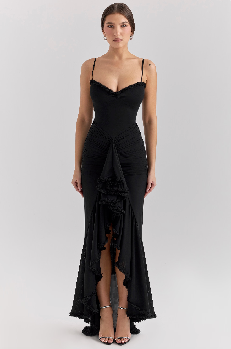 NOUVEAU RICHE Romantisches Rüschendress Mit Drapierter Silhouette Schwarz
