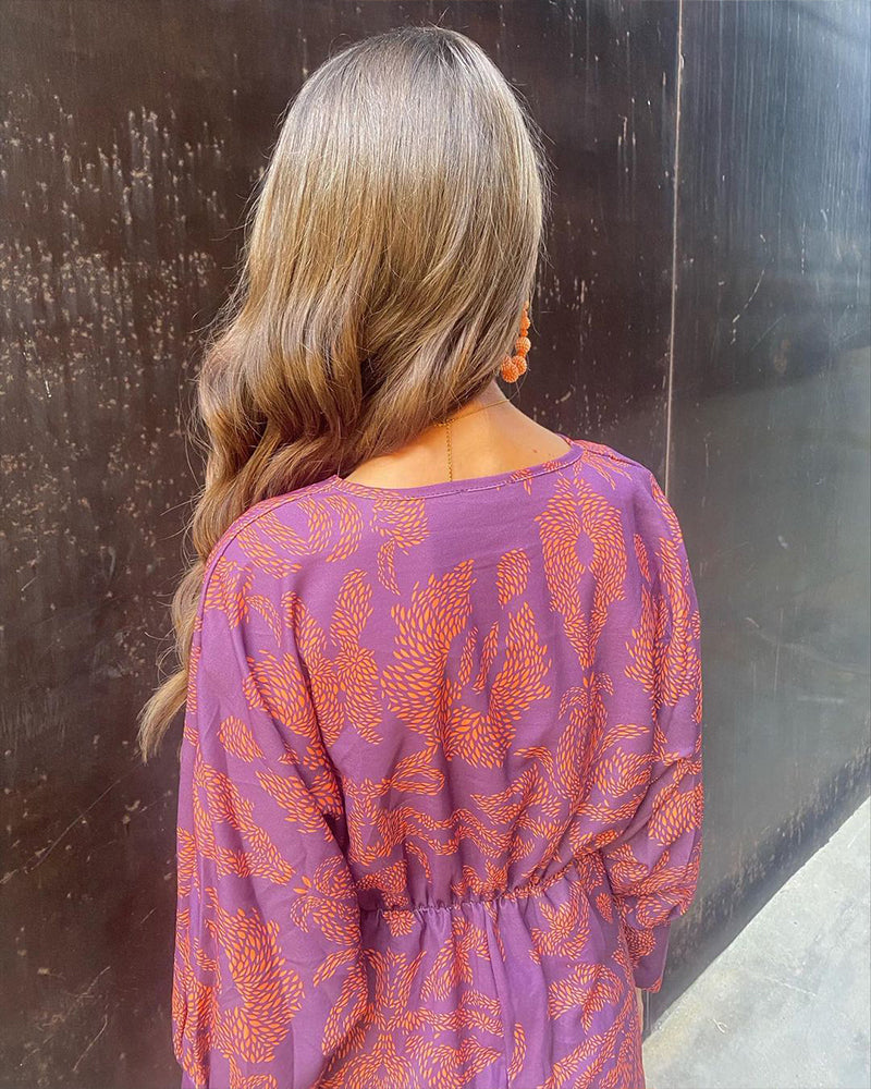 NOUVEAU RICHE Zahara | Langarm V-Ausschnitt Boho Sommerkleid für Damen | Maxi