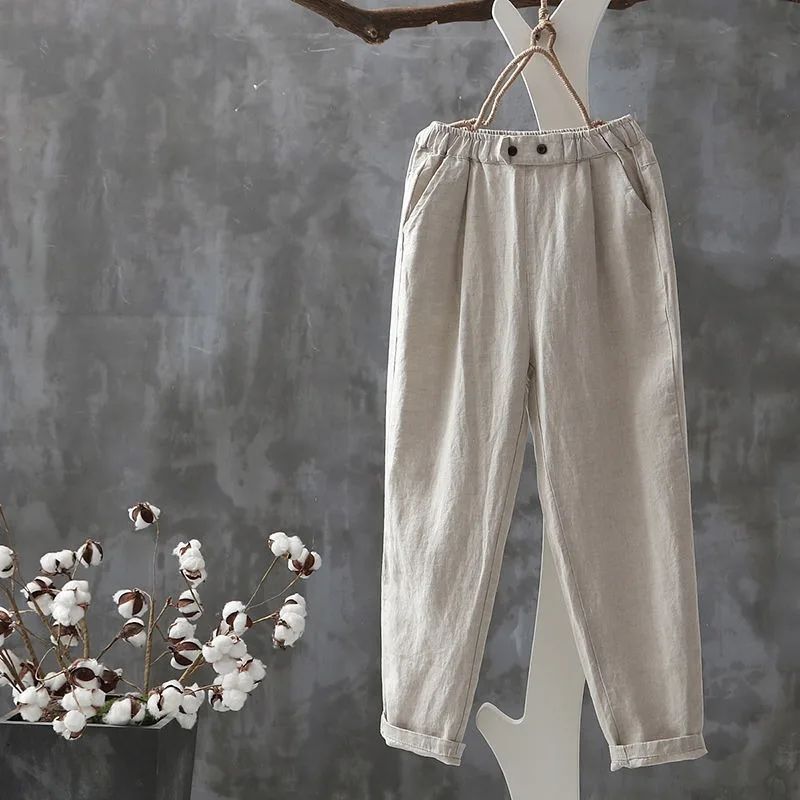 NOUVEAU RICHE Klassische Leinenhose Mit Elastischem Bund Bequem Vielseitig Aprikose