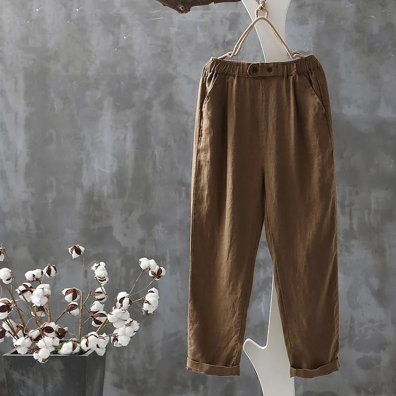 NOUVEAU RICHE Klassische Leinenhose Mit Elastischem Bund Bequem Vielseitig Kaffee