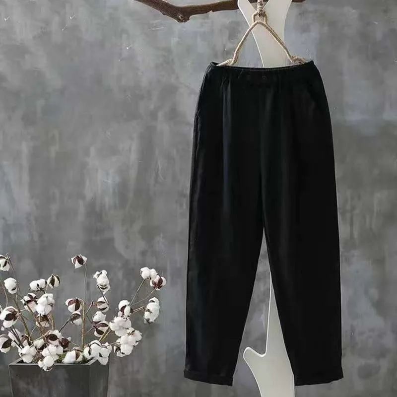 NOUVEAU RICHE Klassische Leinenhose Mit Elastischem Bund Bequem Vielseitig Schwarz