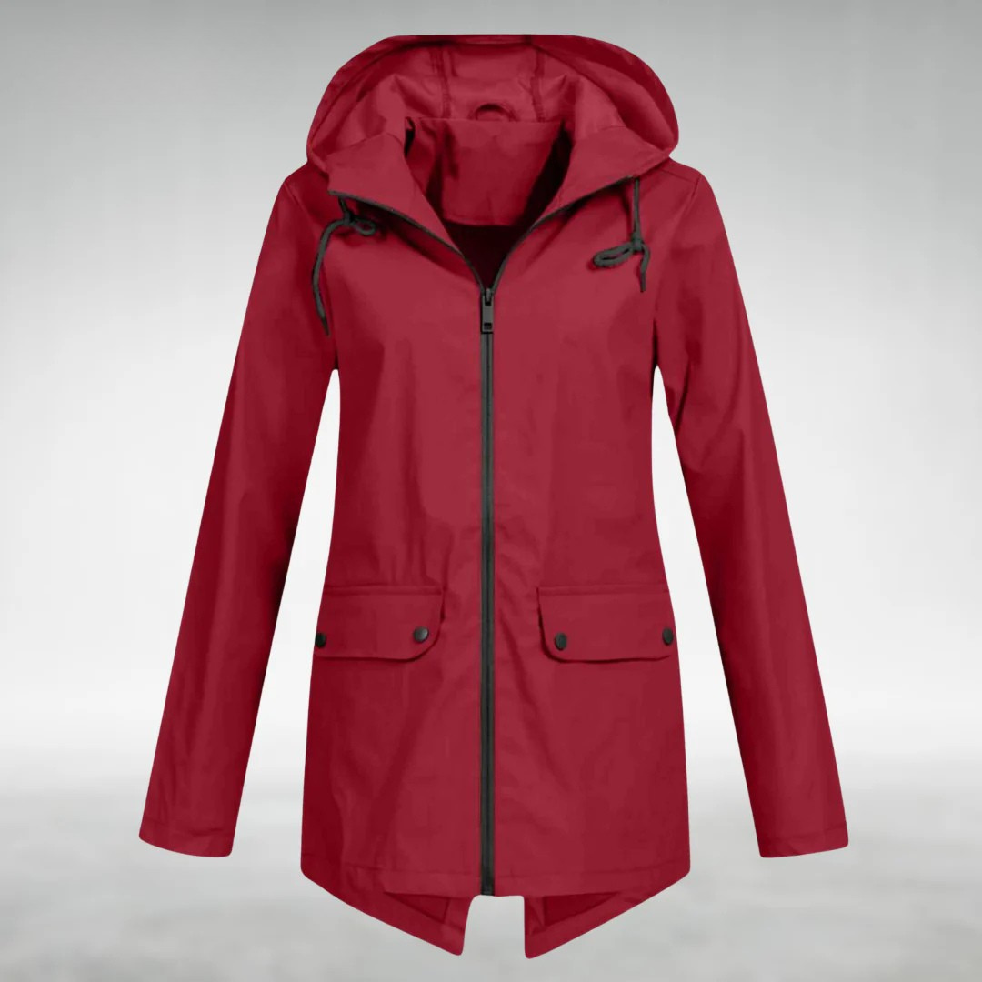 NOUVEAU RICHE Frauen Wasserdichte Jacke Schlankes Design Trocken Stilvoll Weinrot