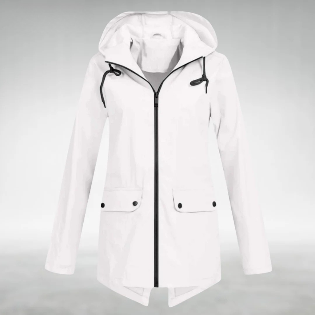 NOUVEAU RICHE Frauen Wasserdichte Jacke Schlankes Design Trocken Stilvoll Weiß