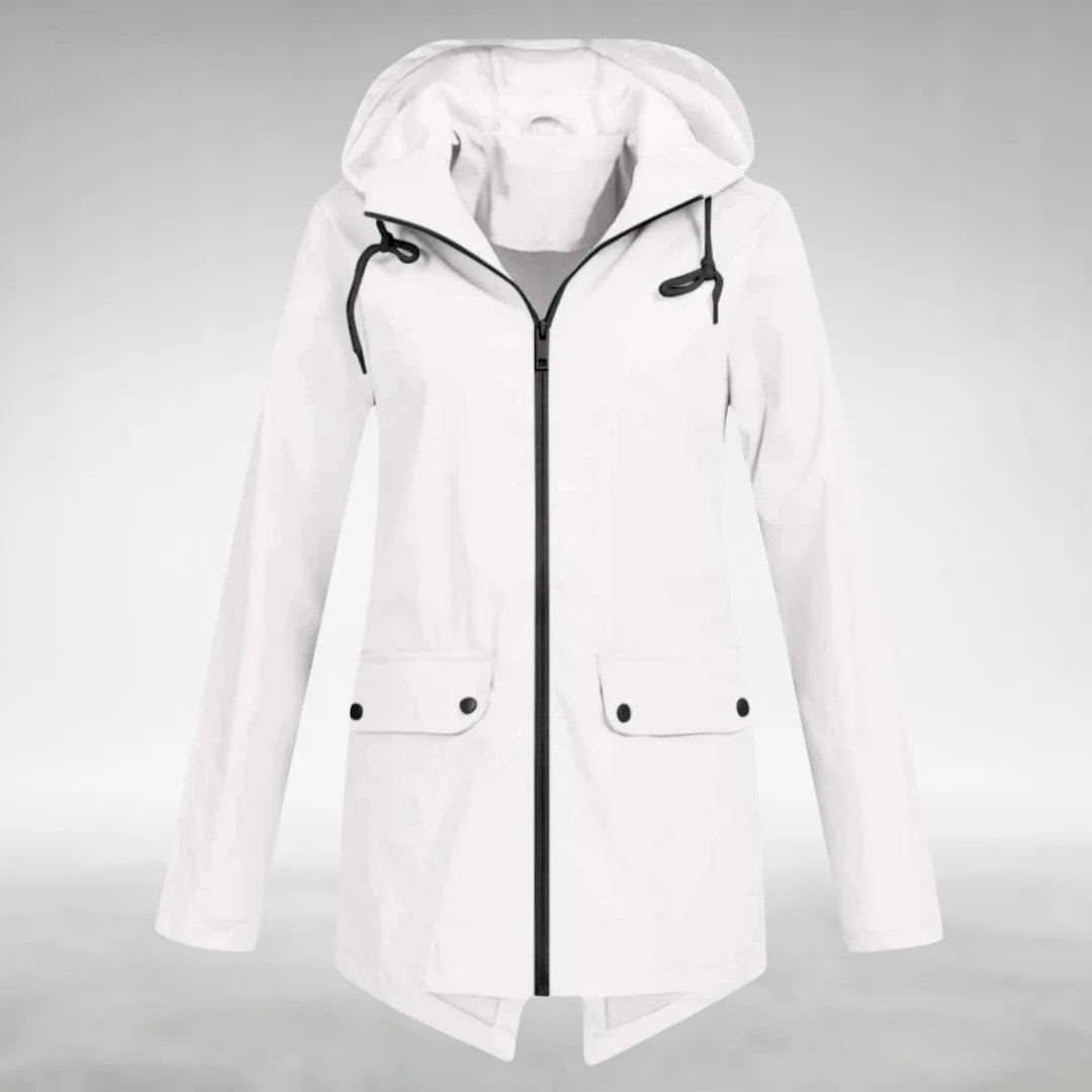 NOUVEAU RICHE Frauen Wasserdichte Jacke Schlankes Design Trocken Stilvoll Weiß