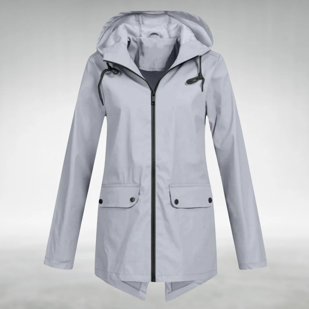 NOUVEAU RICHE Frauen Wasserdichte Jacke Schlankes Design Trocken Stilvoll Grau