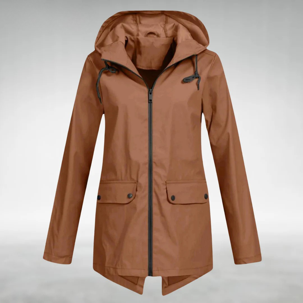 NOUVEAU RICHE Frauen Wasserdichte Jacke Schlankes Design Trocken Stilvoll Kaffee