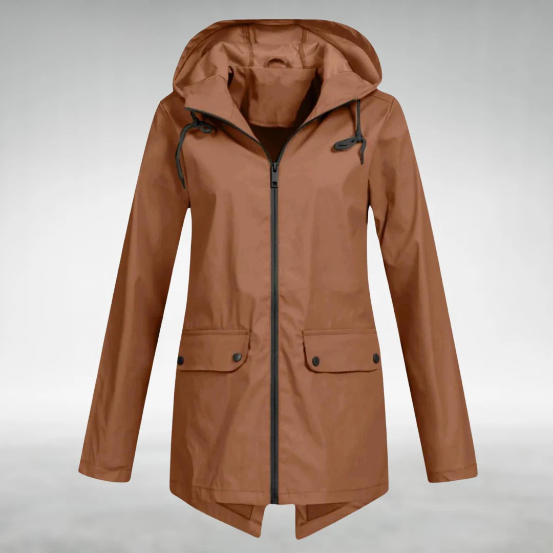 NOUVEAU RICHE Frauen Wasserdichte Jacke Schlankes Design Trocken Stilvoll Kaffee