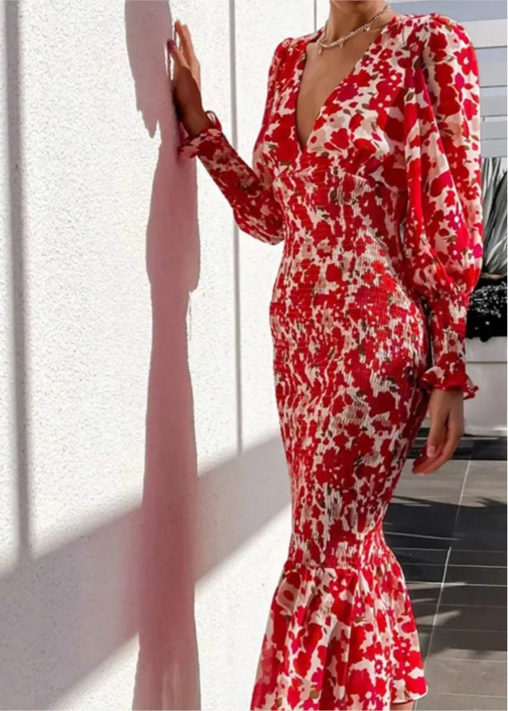 NOUVEAU RICHE Rostfarbenes Schulterfreies Rüschenkleid Elegant Boho Stil XXL