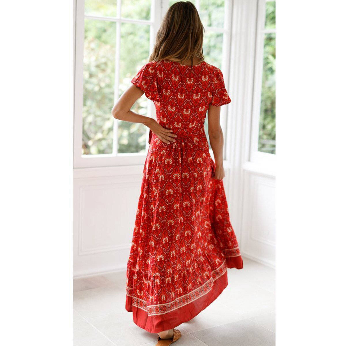 NOUVEAU RICHE Rotes Wickelkleid Boho Stil Mit Schlitz Sommer Kleid