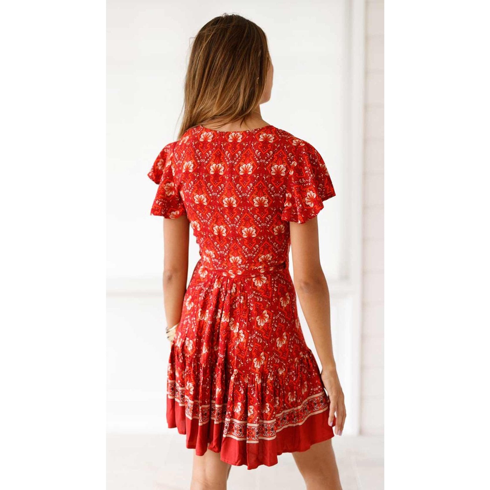 NOUVEAU RICHE Rotes Wickelkleid Boho Stil Sommerkleid Mit Hippie Flair