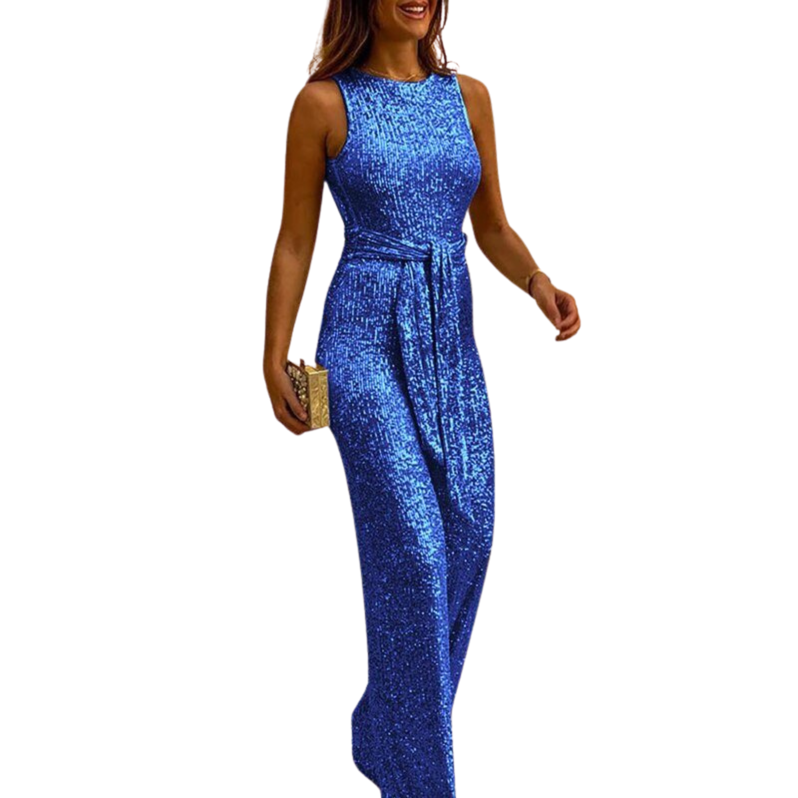 NOUVEAU RICHE Damen Rückenfreier Glitzer-Jumpsuit Mit Taillenbund Blau