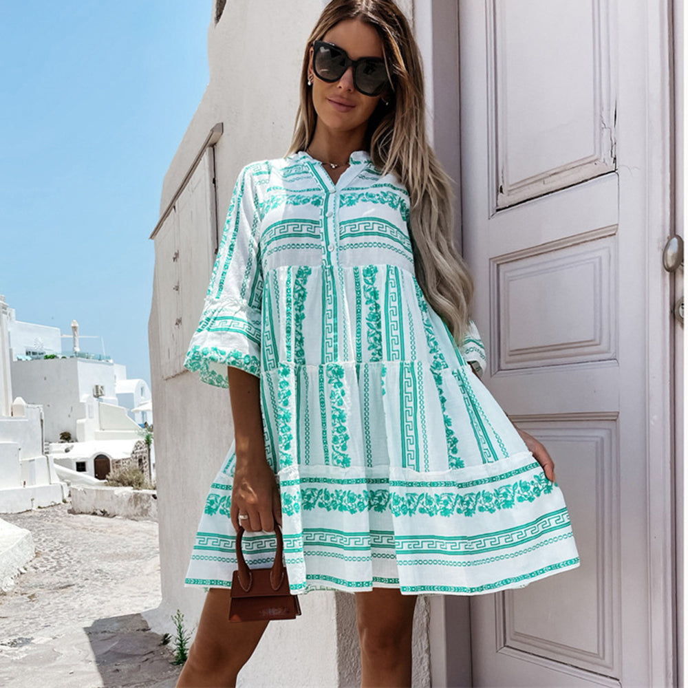 NOUVEAU RICHE Parsha | Damen Rüschenkleid – Boho-Design, Fröhliches Muster & Luftiger Schnitt