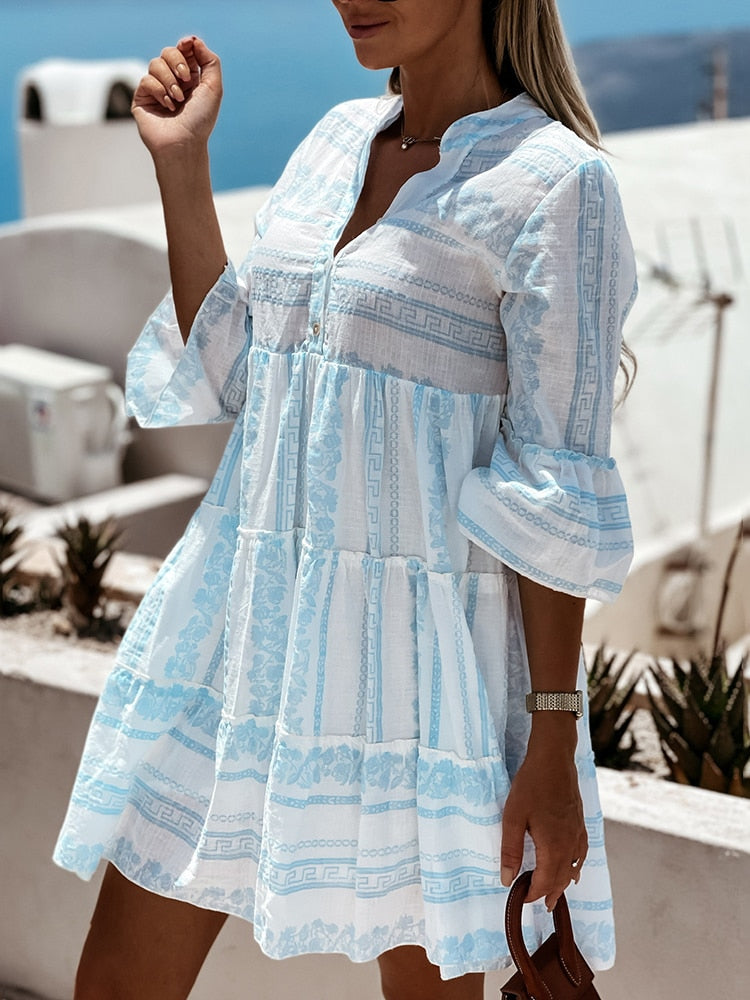 NOUVEAU RICHE Parsha | Damen Rüschenkleid – Boho-Design, Fröhliches Muster & Luftiger Schnitt
