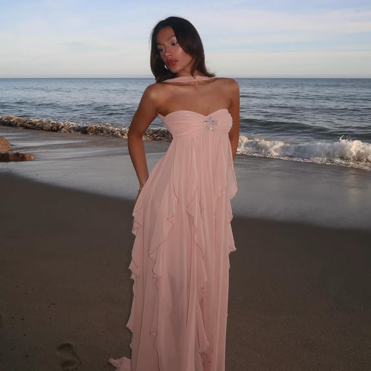 NOUVEAU RICHE Rüschenträgerloses Maxikleid Mit Fließender Silhouette Rosa