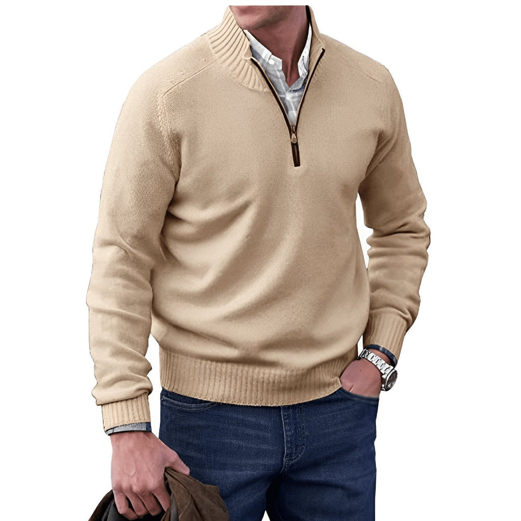 NOUVEAU RICHE Hommes | Klassischer Strickpullover mit Halbem Reißverschluss Braun