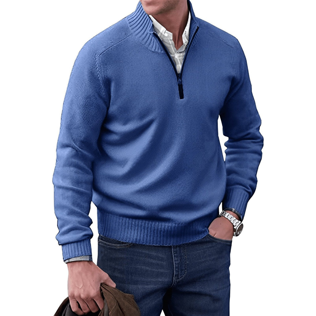 NOUVEAU RICHE Hommes | Klassischer Strickpullover mit Halbem Reißverschluss Blau