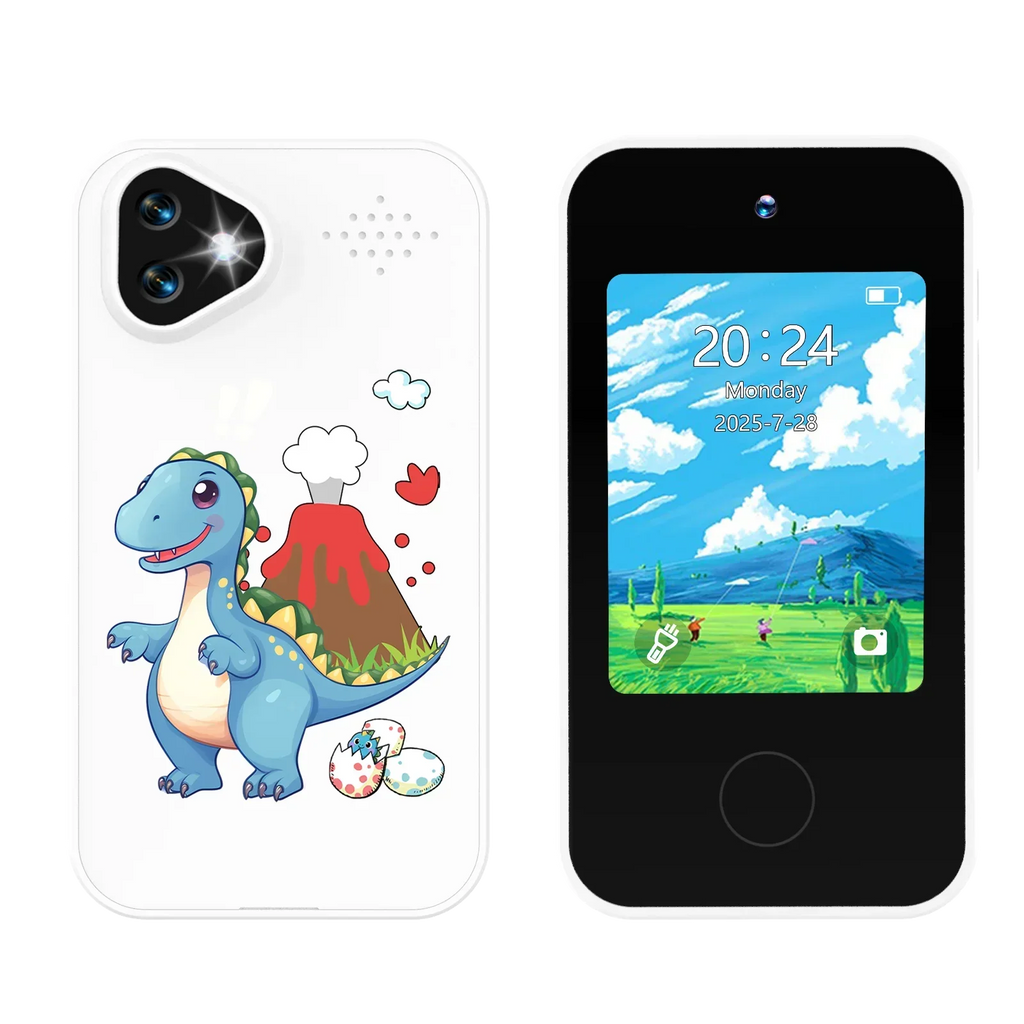 NOUVEAU RICHE Kinder-Smartphone-Spielzeug mit Doppelkamera - 1080P HD-Video & MP3-Musikplayer mit Spielen Dinosaur White