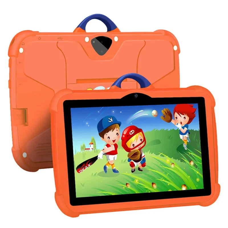 NOUVEAU RICHE Kinder 7-Zoll-Android-Tablet 64GB - Quad-Core Lerntablet mit stoßfester Hülle Orange