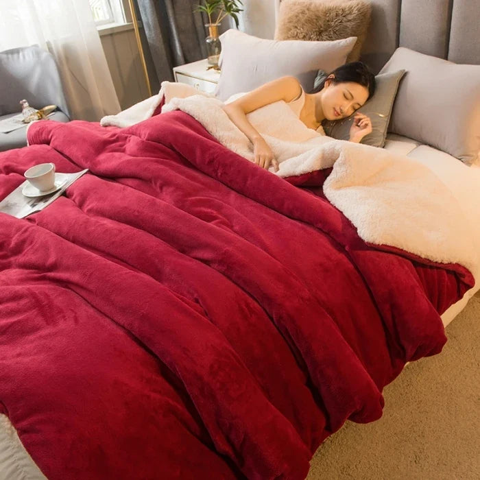 NOUVEAU RICHE Doppelseitige Flanell & Fleece Kuscheldecke – Weiche warme Decke für Bett und Sofa, 12 Farben, 5 Grössen Weinrot