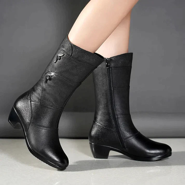 NOUVEAU RICHE Winterstiefel Damen PU-Leder Schwarz Mit Anti-Rutsch-Sohle