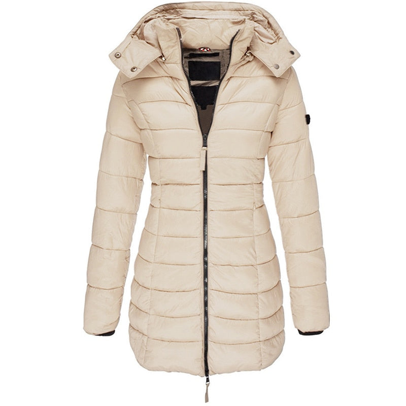NOUVEAU RICHE Damen Parka Mantel Lange Winterjacke Kapuze Daunenfüllung - Winterjacke - Wintermäntel Damen Khaki