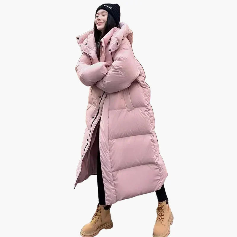 NOUVEAU RICHE Parsha | Damen Oversized Langer Kapuzen Winter Puffer Mantel Rosa