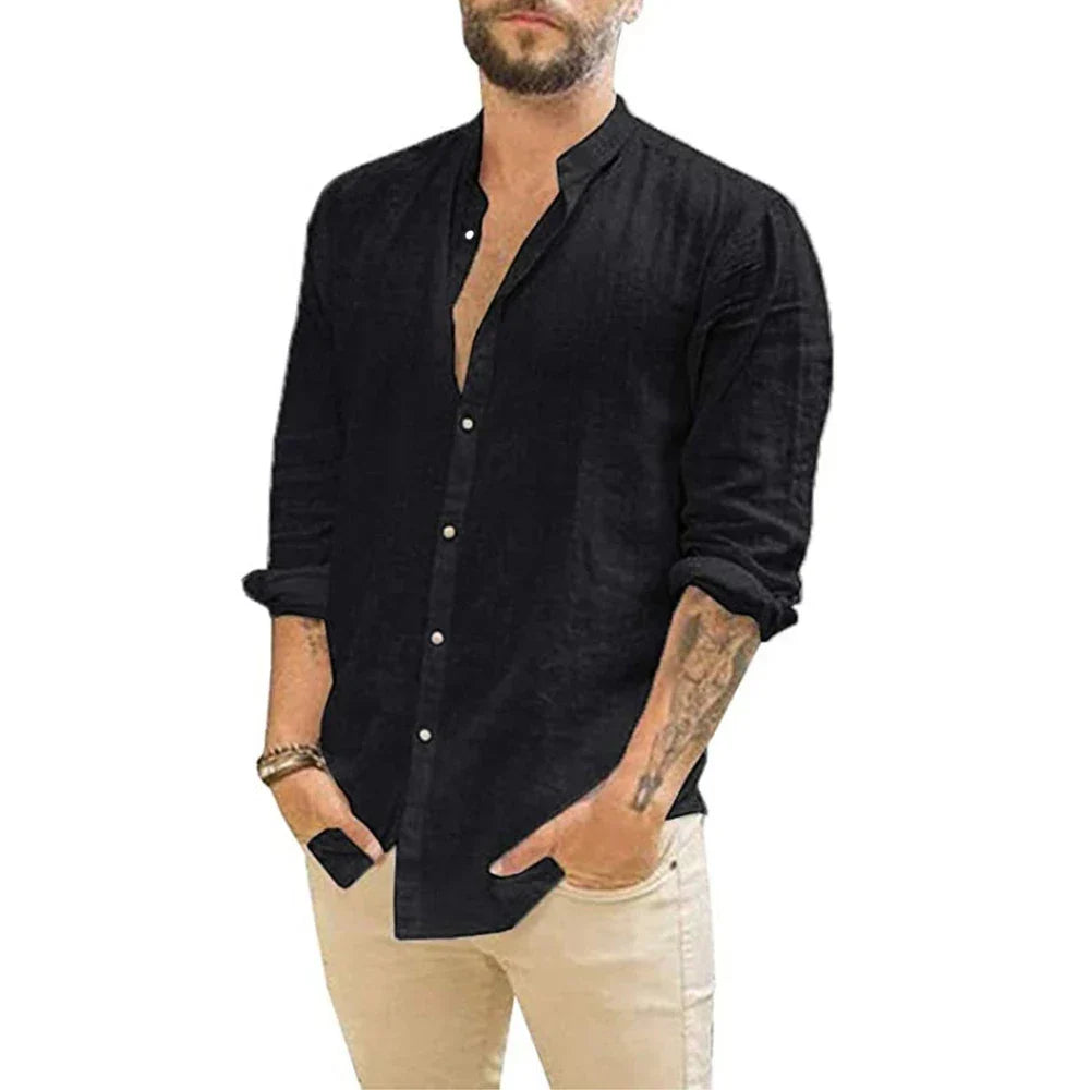 NOUVEAU RICHE Elegantes Herren Leinenhemd - ideal für warme Tage Schwarz