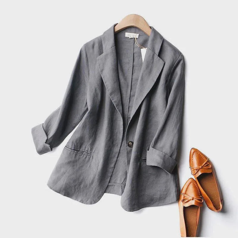 NOUVEAU RICHE Leinen Blazer Weiche Leichte Sommerjacke Grau