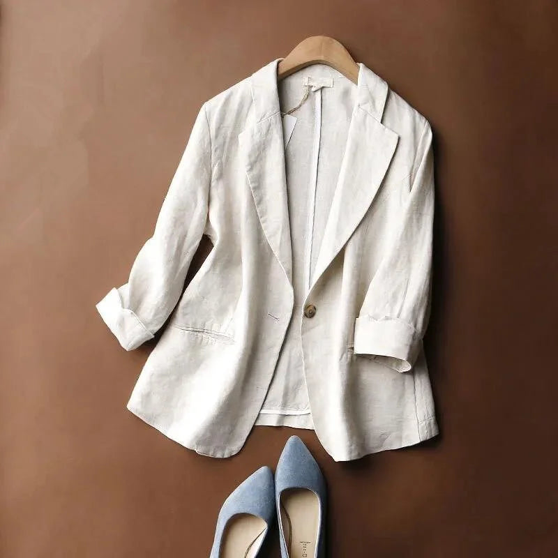 NOUVEAU RICHE Leinen Blazer Weiche Leichte Sommerjacke Beige