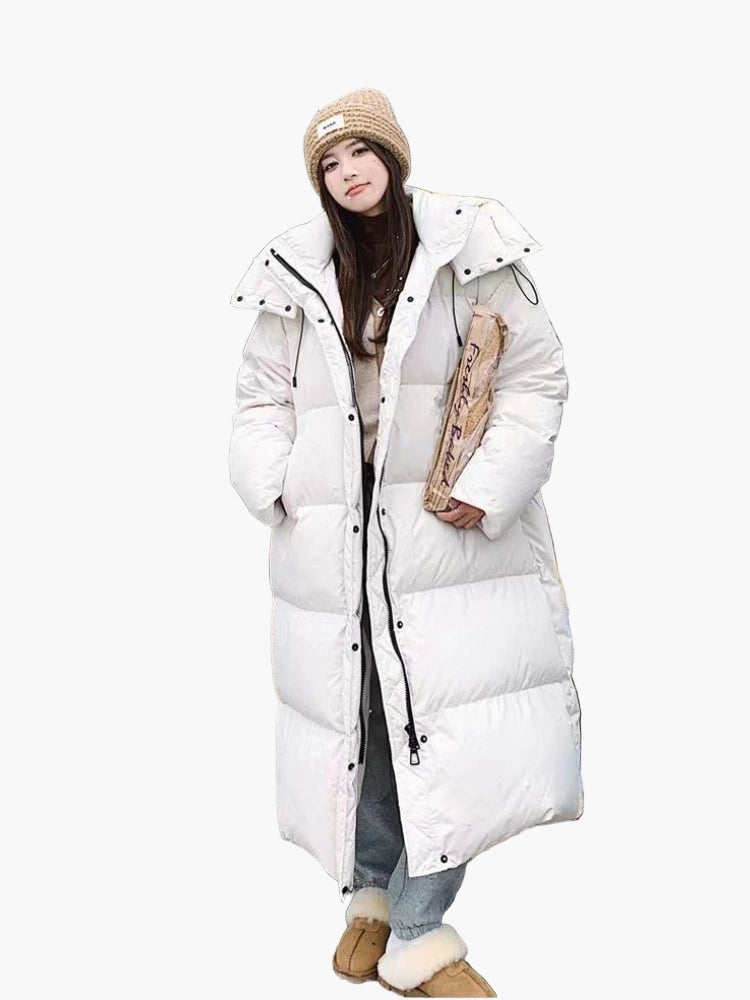 NOUVEAU RICHE Parsha | Damen Oversized Langer Kapuzen Winter Puffer Mantel Beige