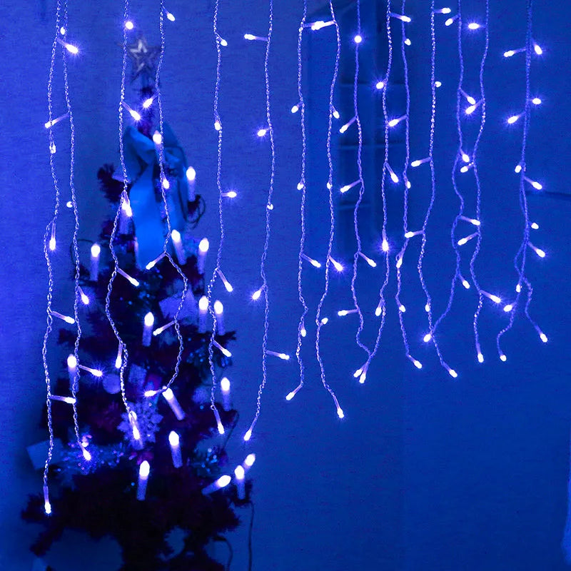NOUVEAU RICHE Stimmungsvolle Eiszapfen-Beleuchtung – LED Eisregen Lichterkette Aussen 4,8 m, Wasserdicht, Weihnachtsbeleuchtung – FrostGlow Blau