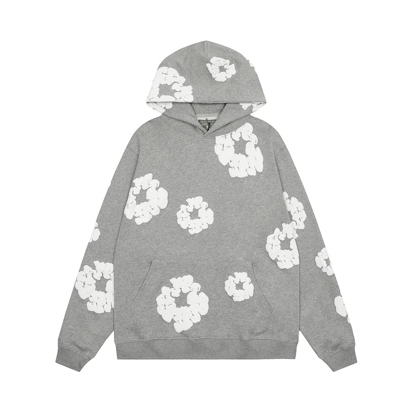 NOUVEAU RICHE ModaDenim - Viral Denim Unisex Floral Hoodie für den Winter Grau