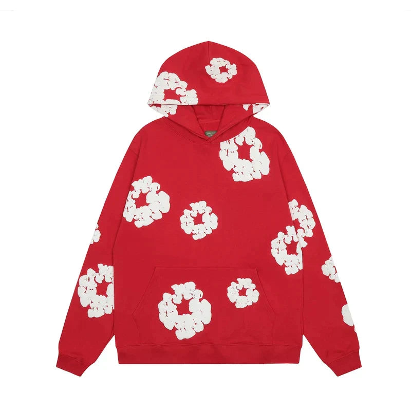 NOUVEAU RICHE ModaDenim - Viral Denim Unisex Floral Hoodie für den Winter Rot